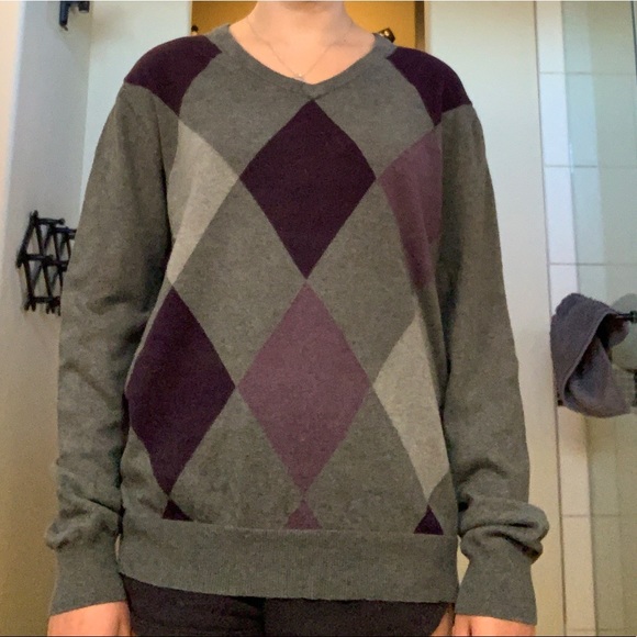 Merona V-neck Argyle Purple and Grey Sweater Size US Medium - Picture 6 of 6